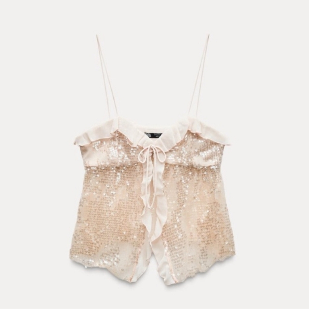 Zara Cream Sequin Camisole Top